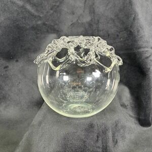 Vintage Saffieria Parise Bud Vase Hand Blown Italian Glass Clear Ruffle Rim Tag